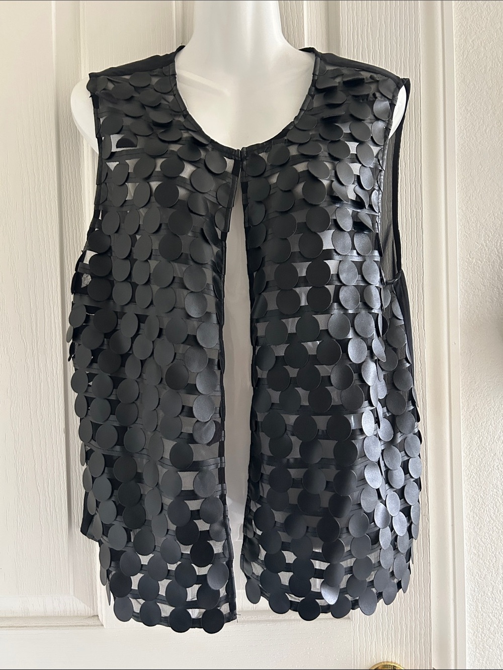 Black leather  Circle Overlay Vest